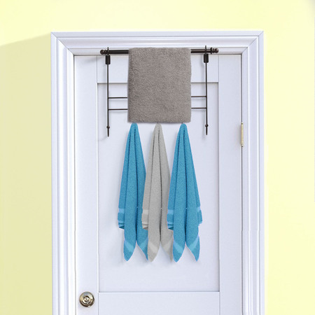 Blue Donuts Towel Door Hanger with Rack Bar, 5 Towel Hooks, 17 Inches Wide, Bronze BD3826603